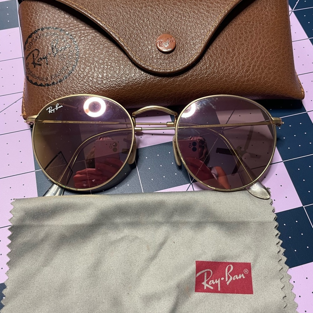 Ray Ban Round Flat Lenses - Cooper & polished gold